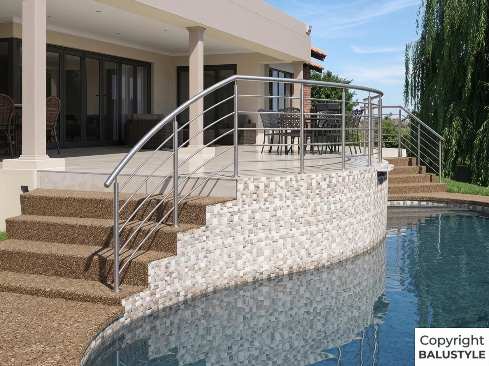 Horizontal stainless steel tubing balustrade detail
