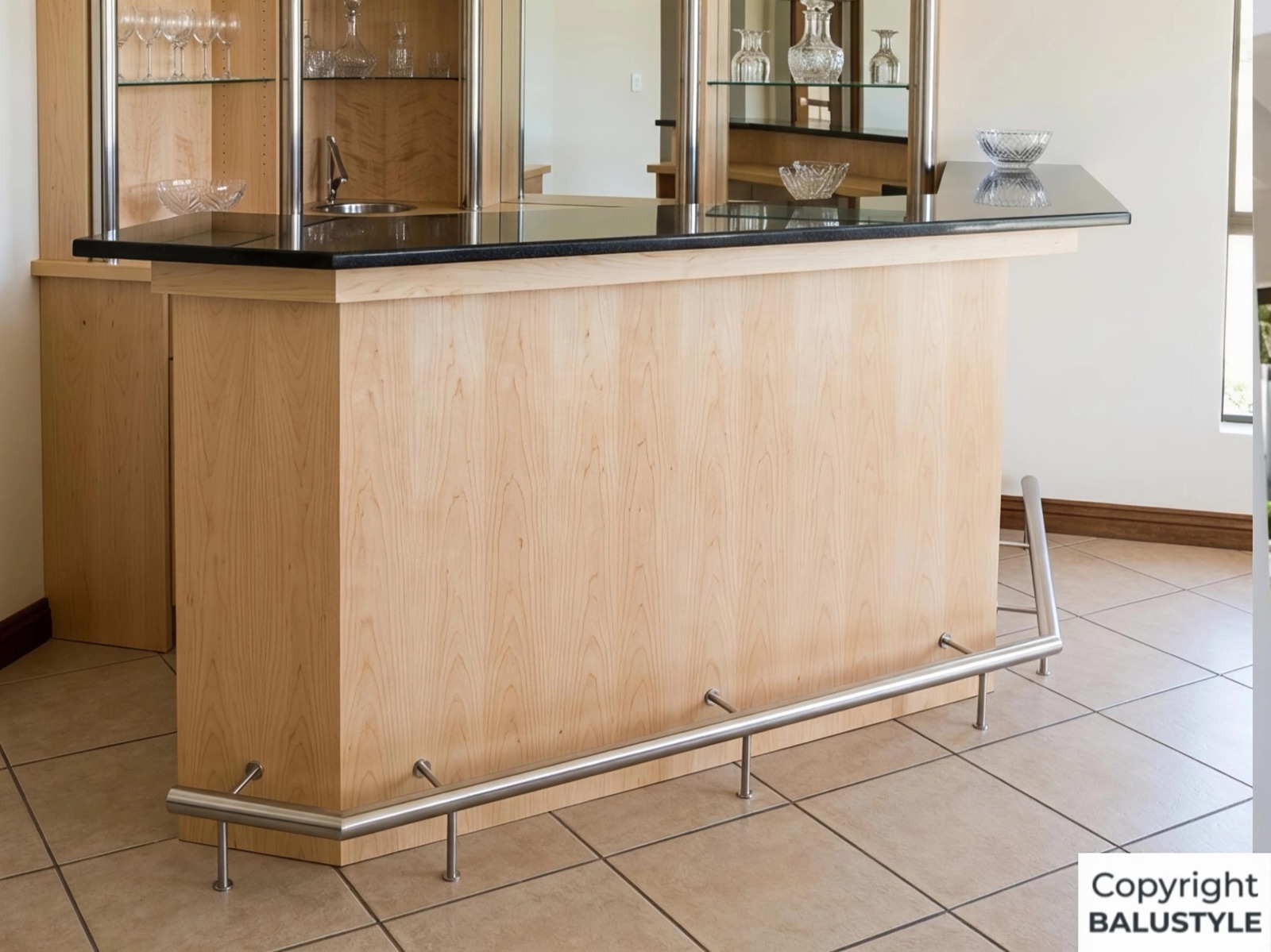 Polished stainless steel bar footrail